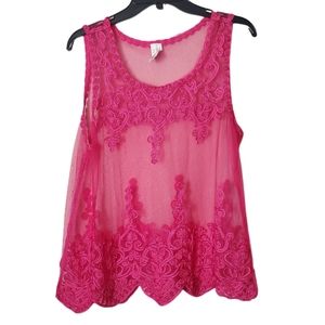Sheer mesh embroidery tank